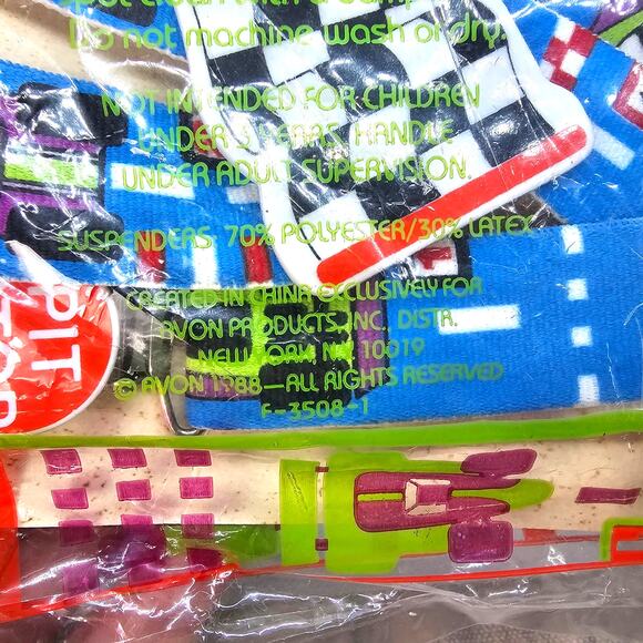 Vintage Avon Childs Race Car Pit Stop Suspenders Track Checkered Flag NOS 1988 - Picture 4 of 6
